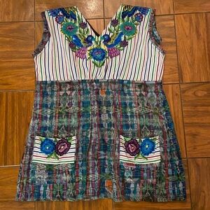Colorful Guatemalan Floral Embroidered Striped Dress